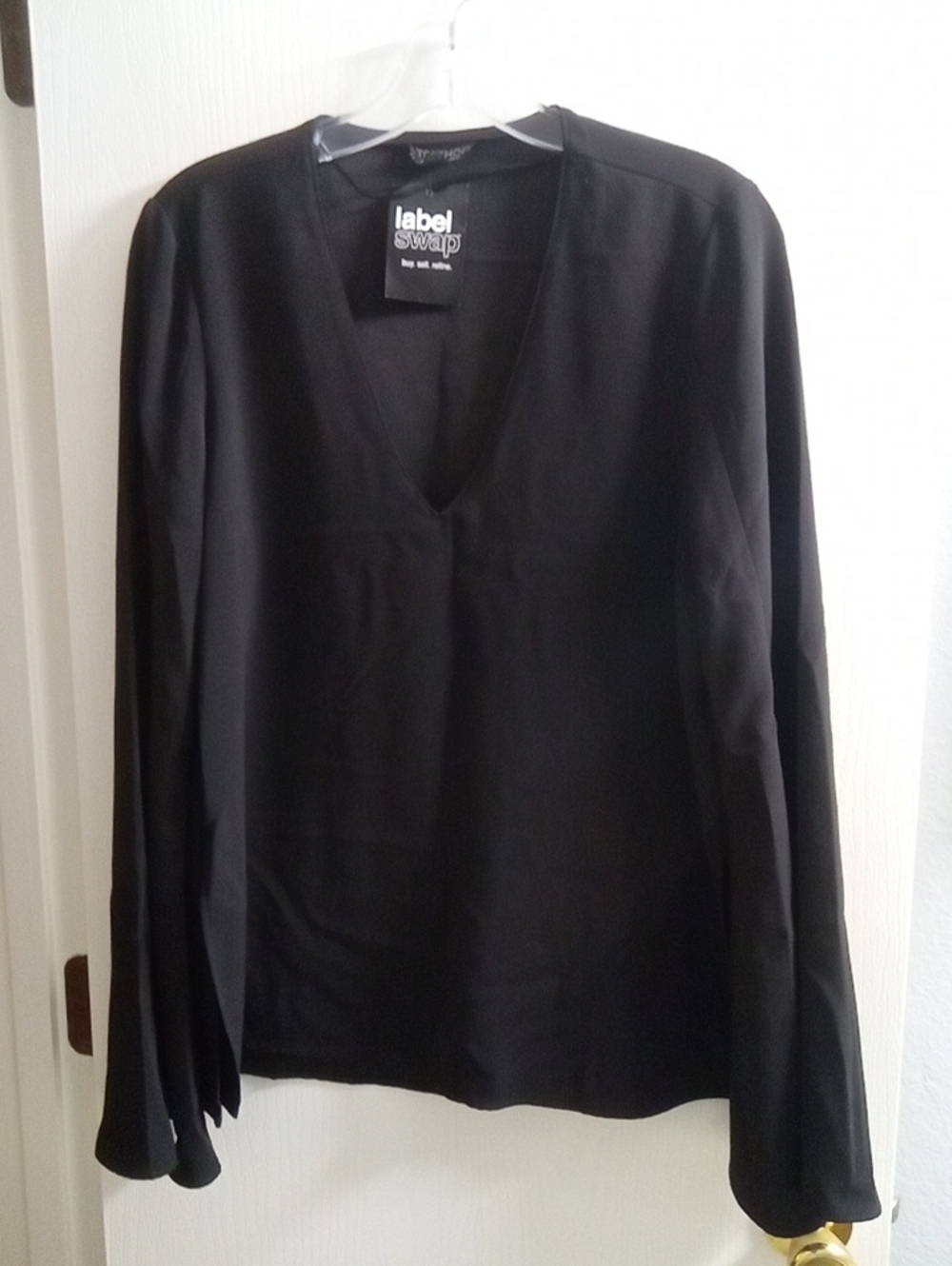 Topshop Black V-Neck Long Sleeve Blouse